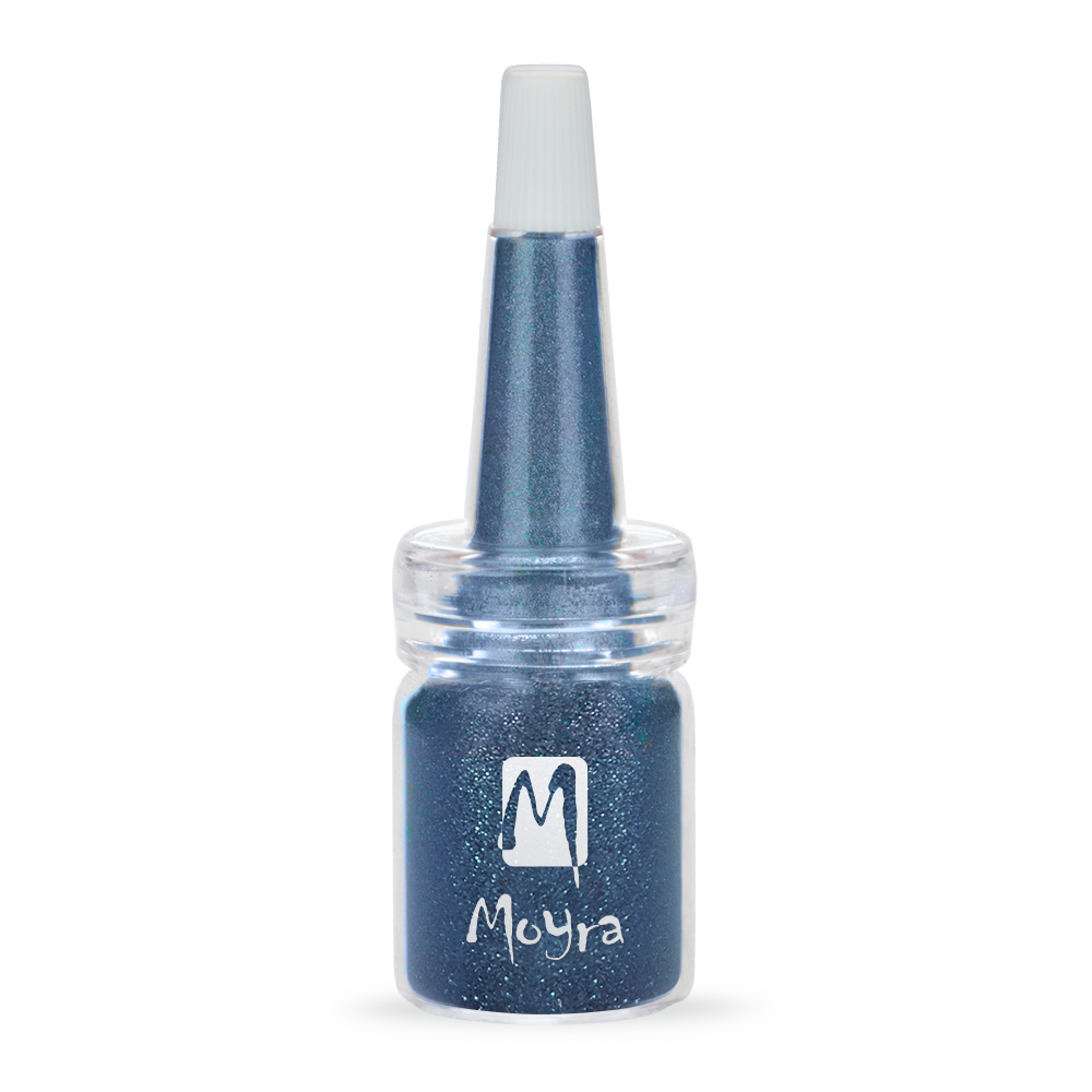 Blue magnetic pigment powder by Moyra for nail art stamping. Available at  .